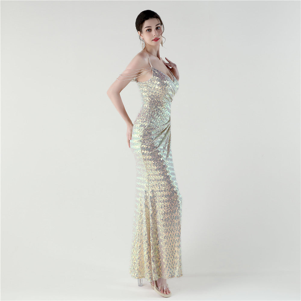 Opal Glow Deep V Sequin Gown