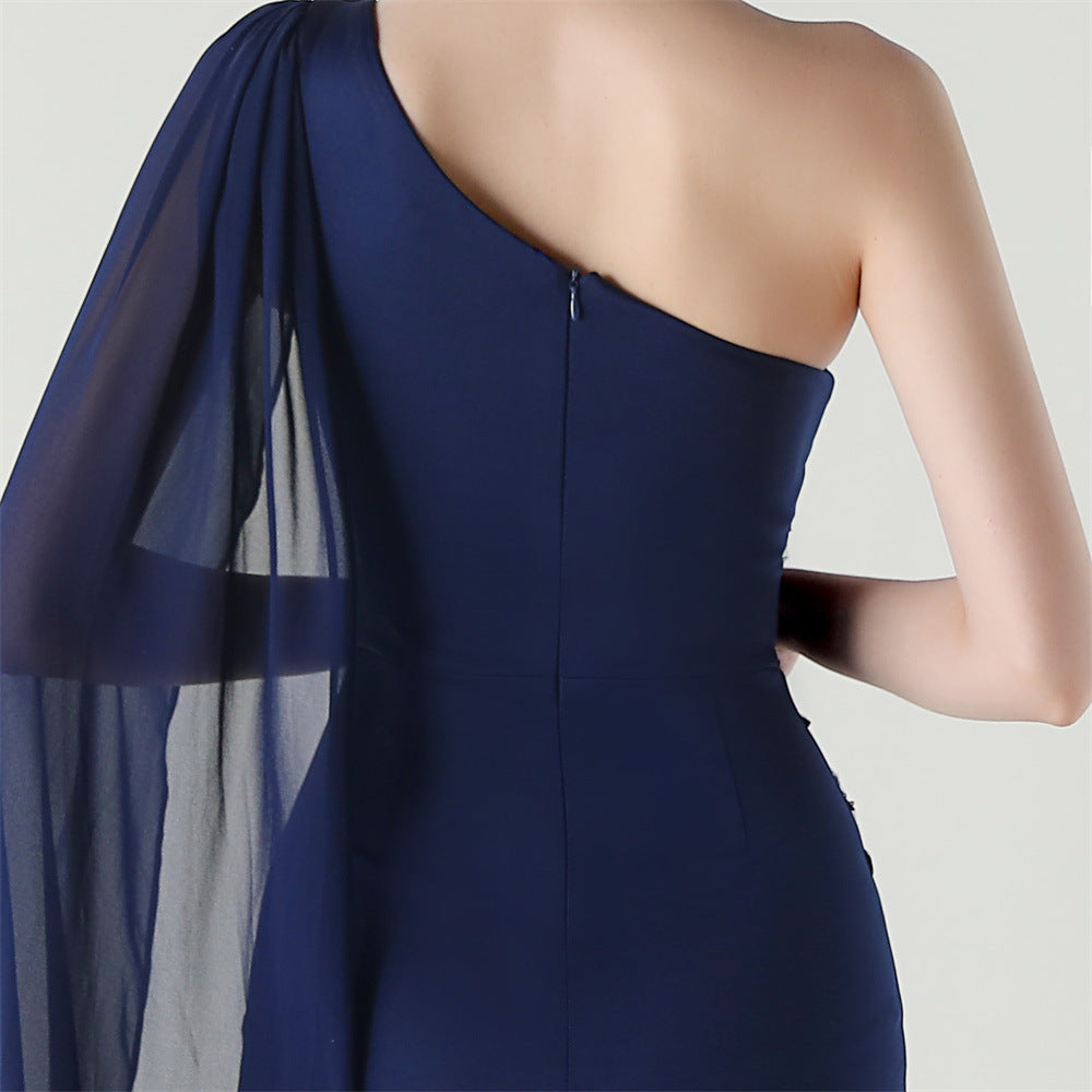 Midnight Muse Embroidery One Shoulder Gown