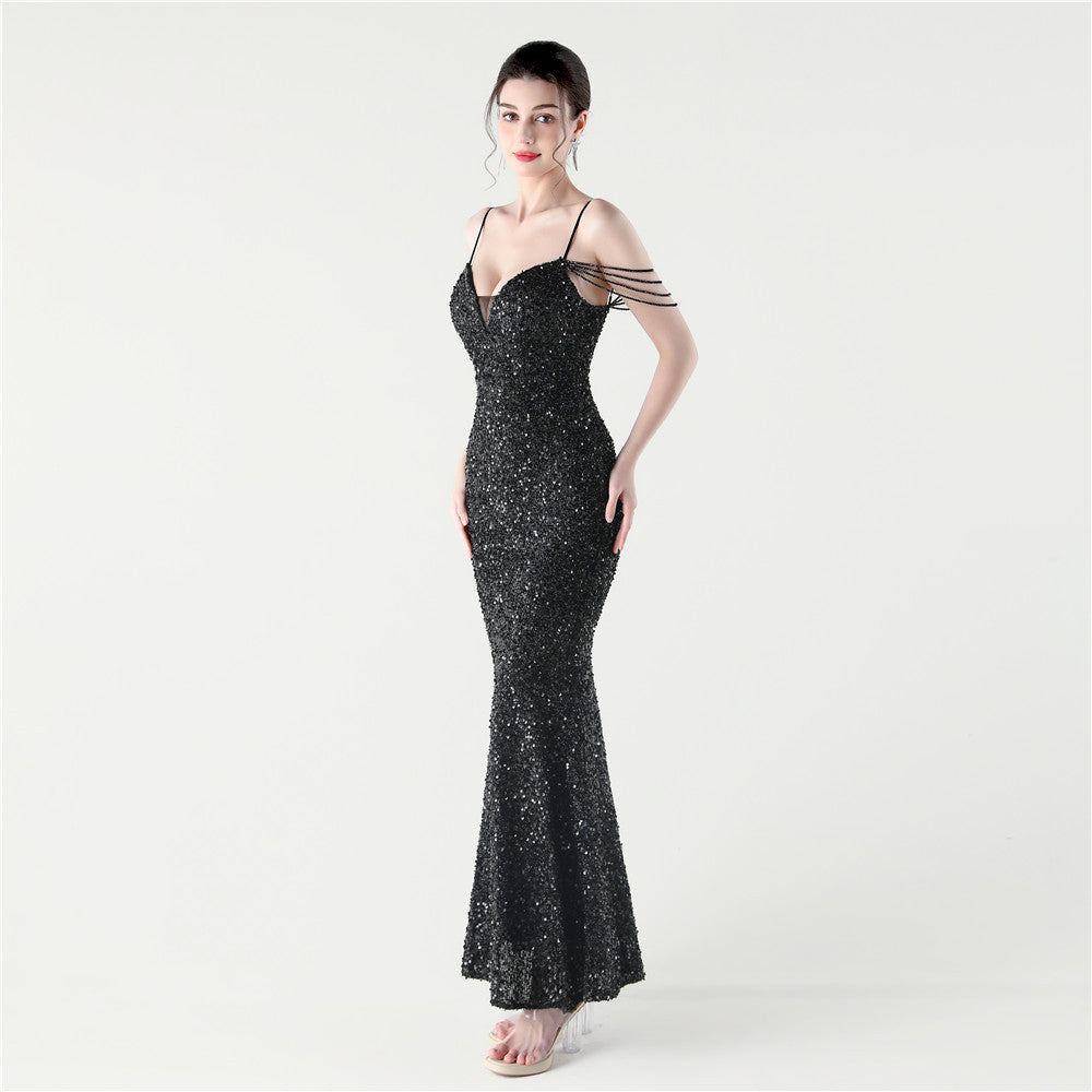 Midnight Black Beaded Gown
