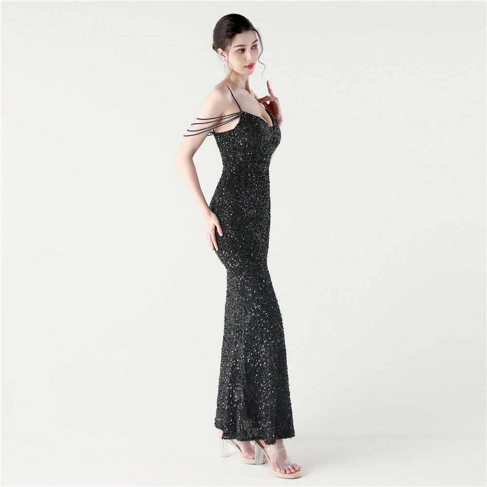 Midnight Black Beaded Gown