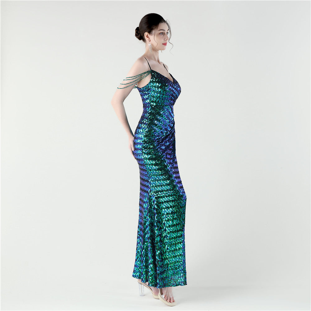 Emerald Tide Deep V Gown