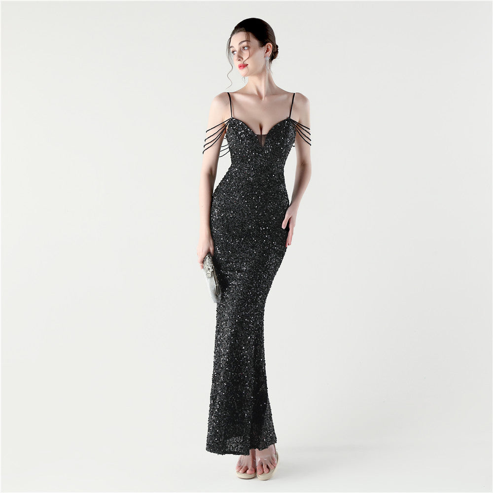 Midnight Black Beaded Gown