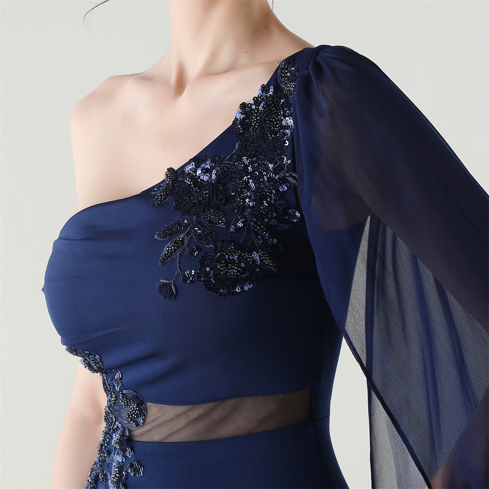 Midnight Muse Embroidery One Shoulder Gown