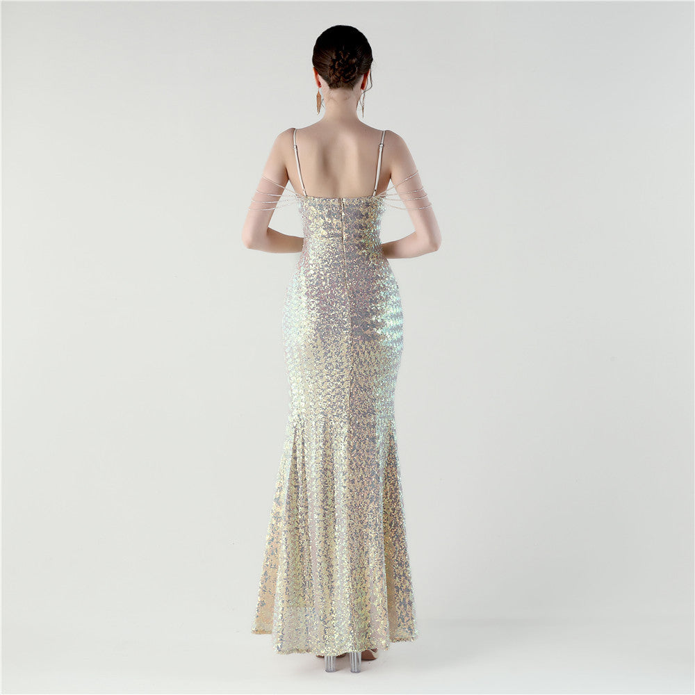 Opal Glow Deep V Sequin Gown