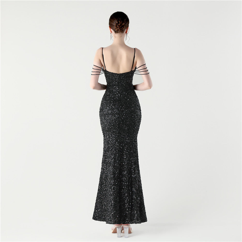 Midnight Black Beaded Gown