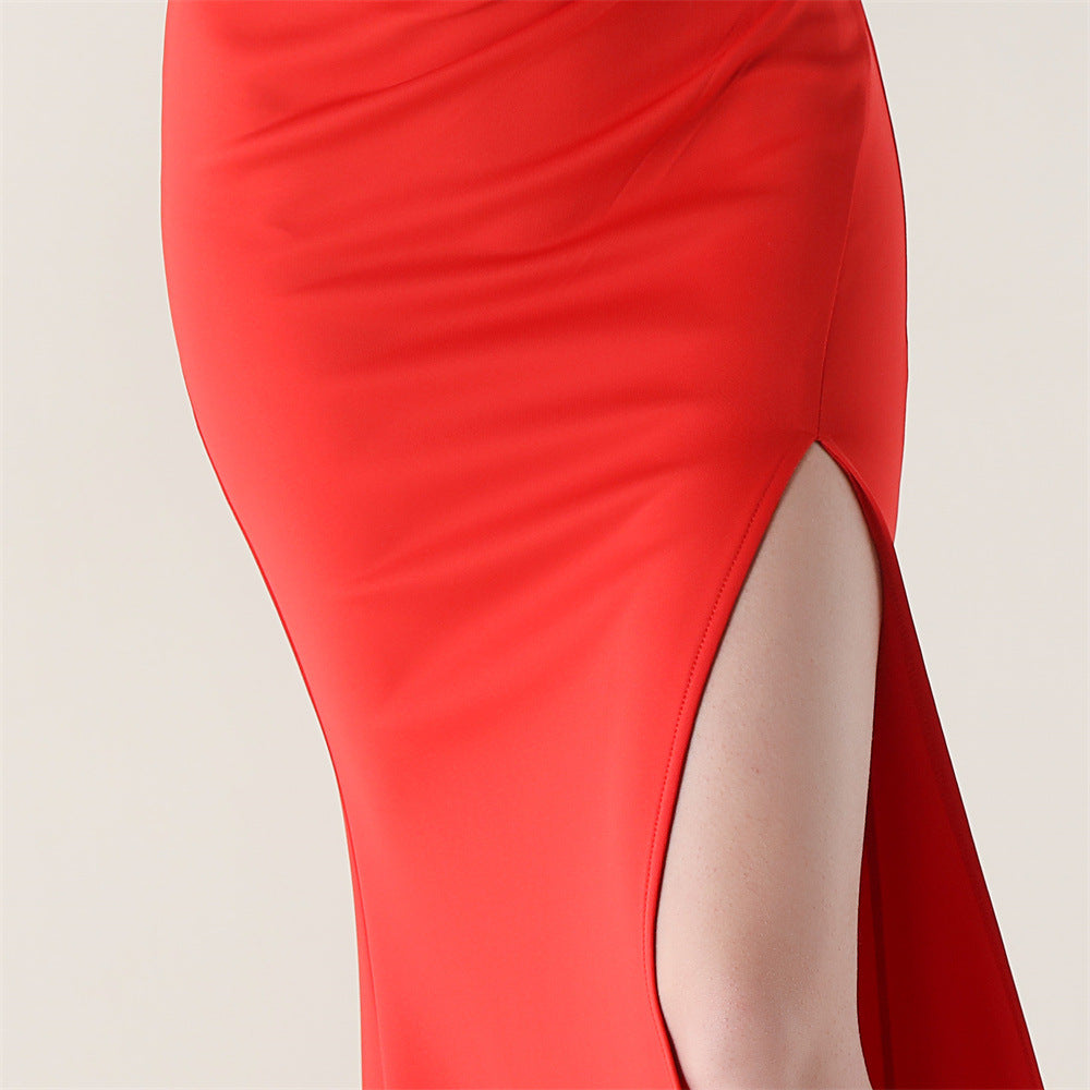 Crimson Beaded Bodycon Evening Gown