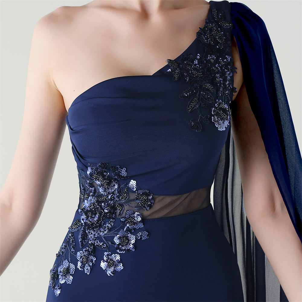 Midnight Muse Embroidery One Shoulder Gown