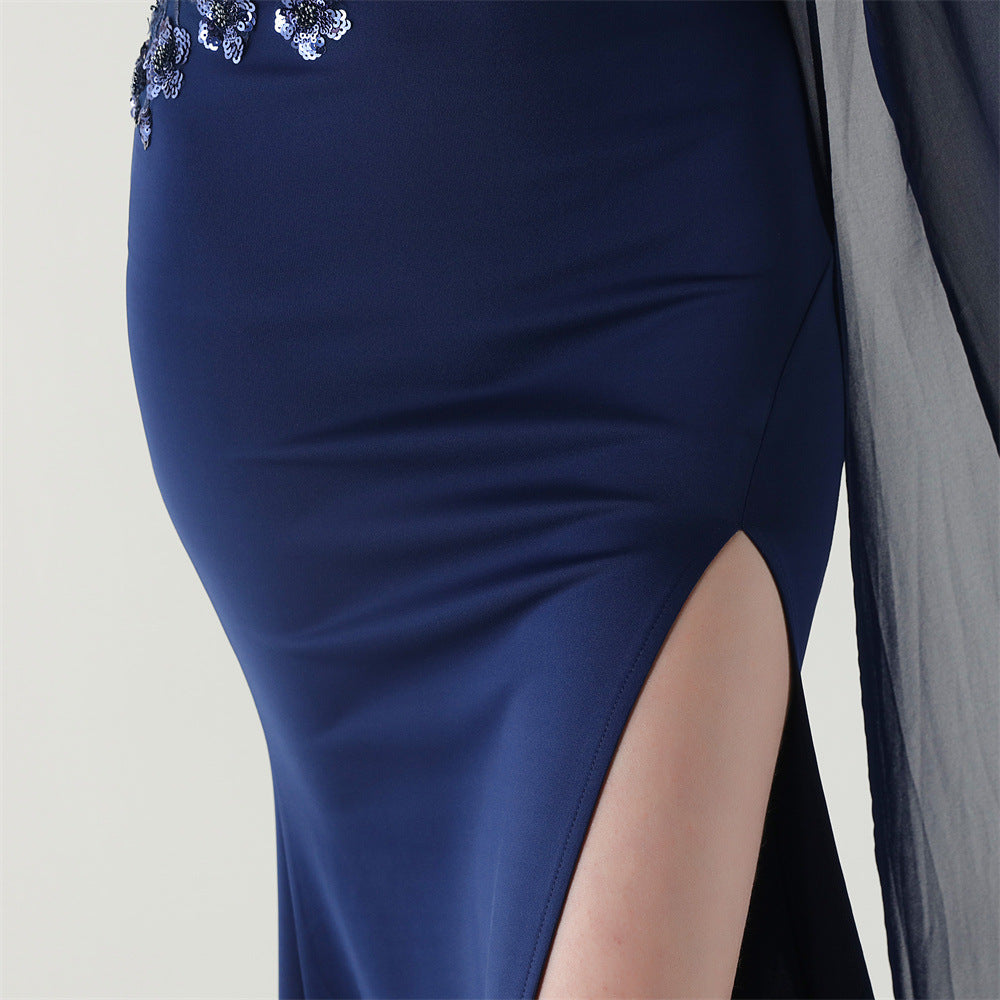 Midnight Muse Embroidery One Shoulder Gown