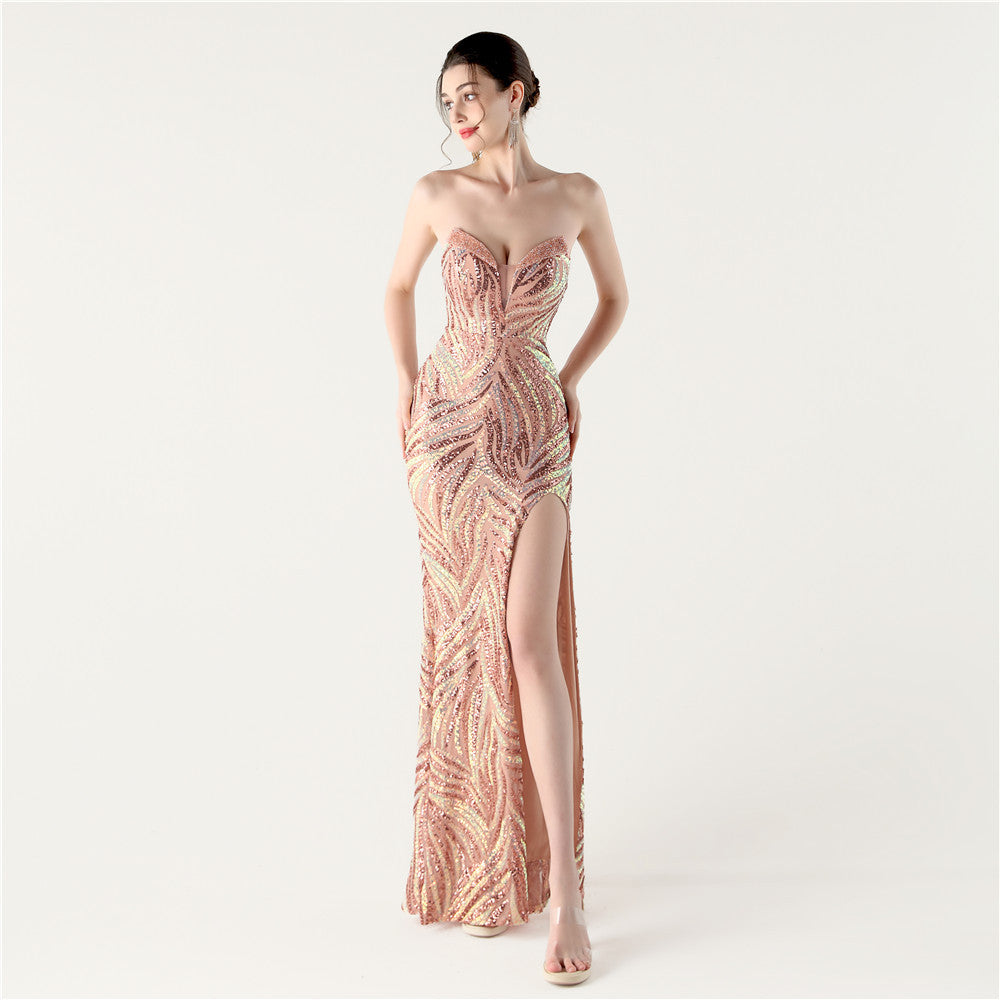 Lotus Blush Stardust Frond Sequin Gown