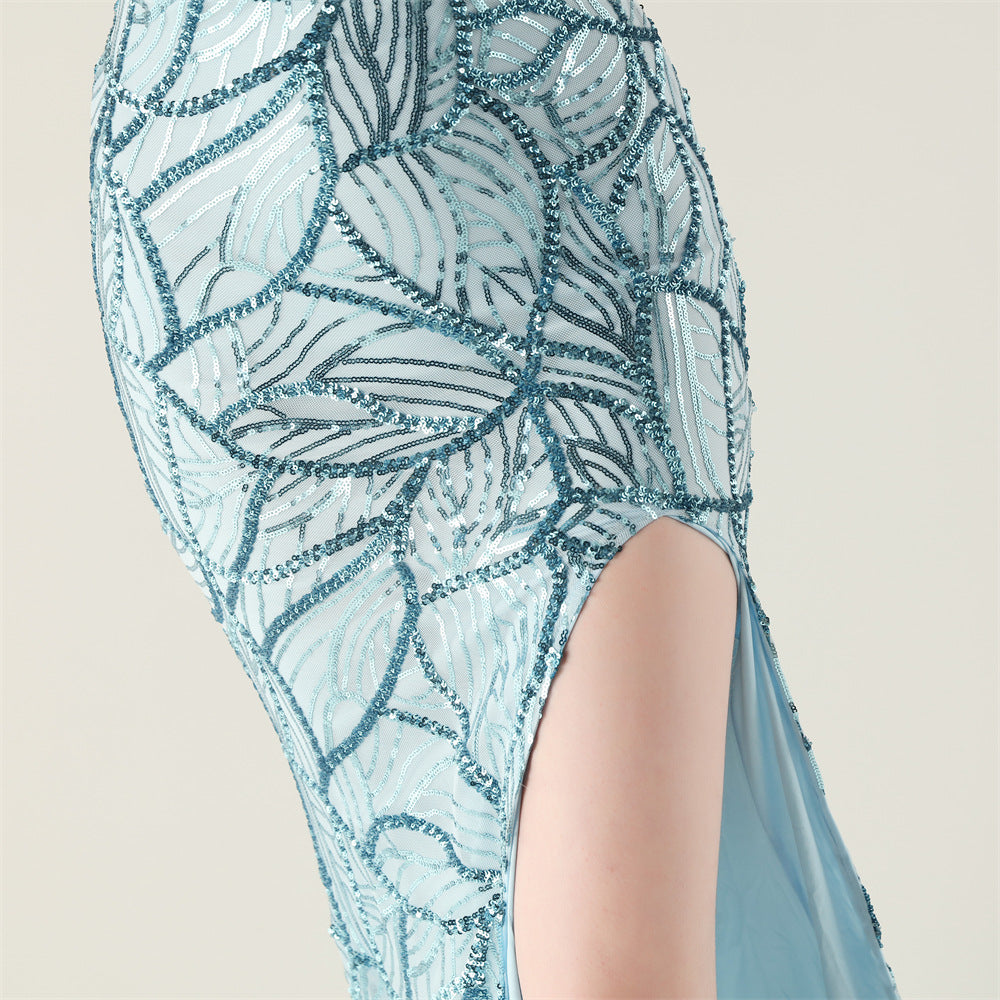 Azure Beaded Elegance Gown