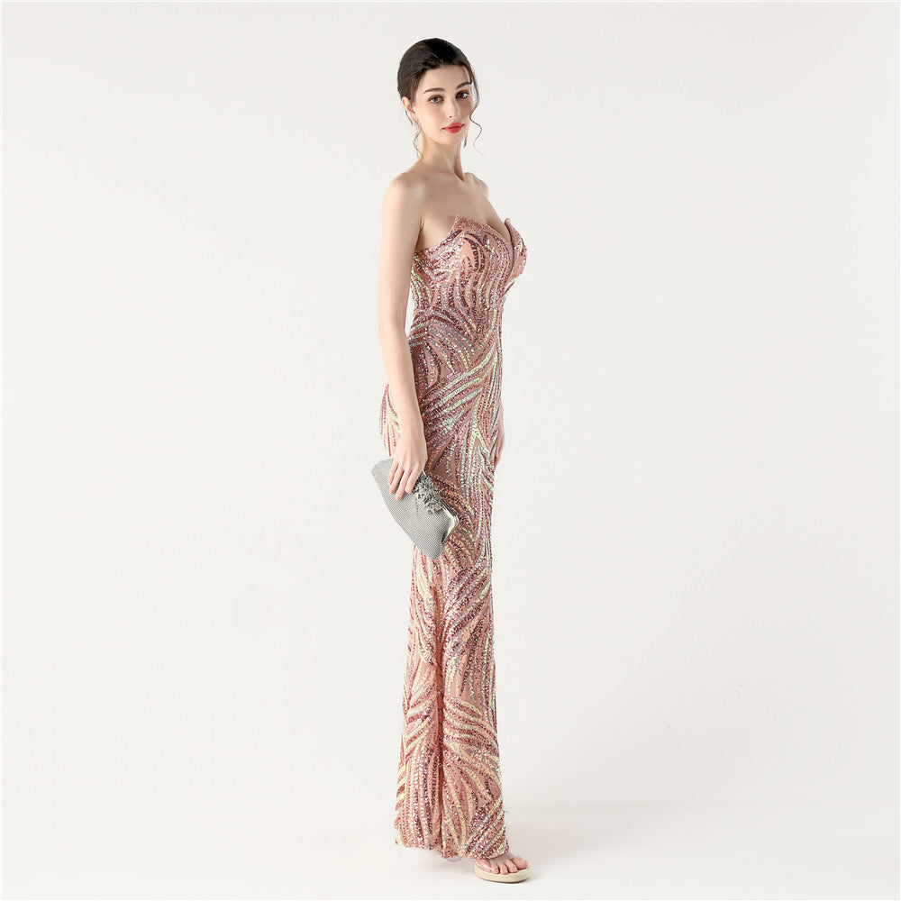 Lotus Blush Stardust Frond Sequin Gown