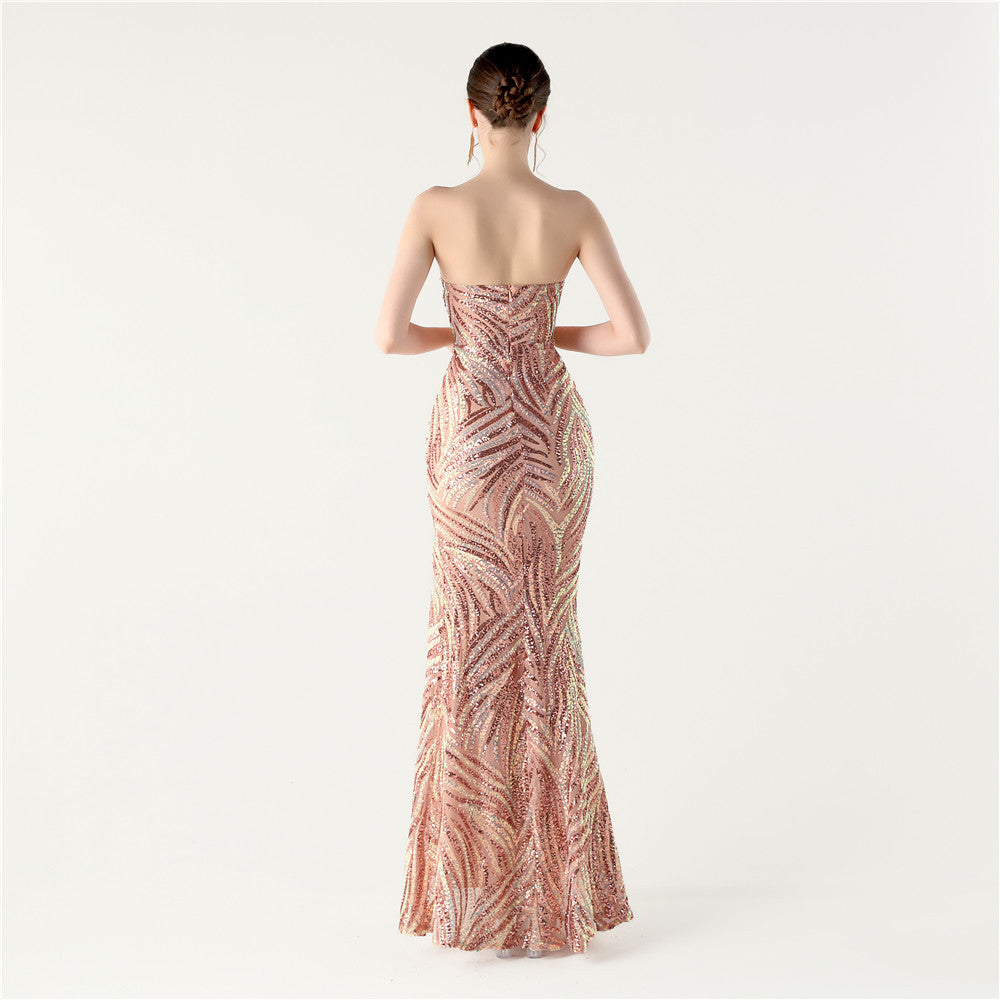 Lotus Blush Stardust Frond Sequin Gown