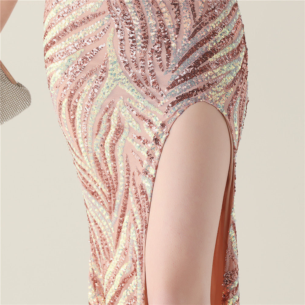 Lotus Blush Stardust Frond Sequin Gown