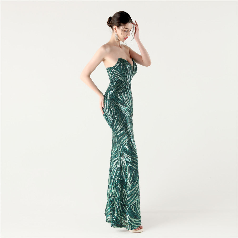 Emerald Stardust Frond Sequin Gown