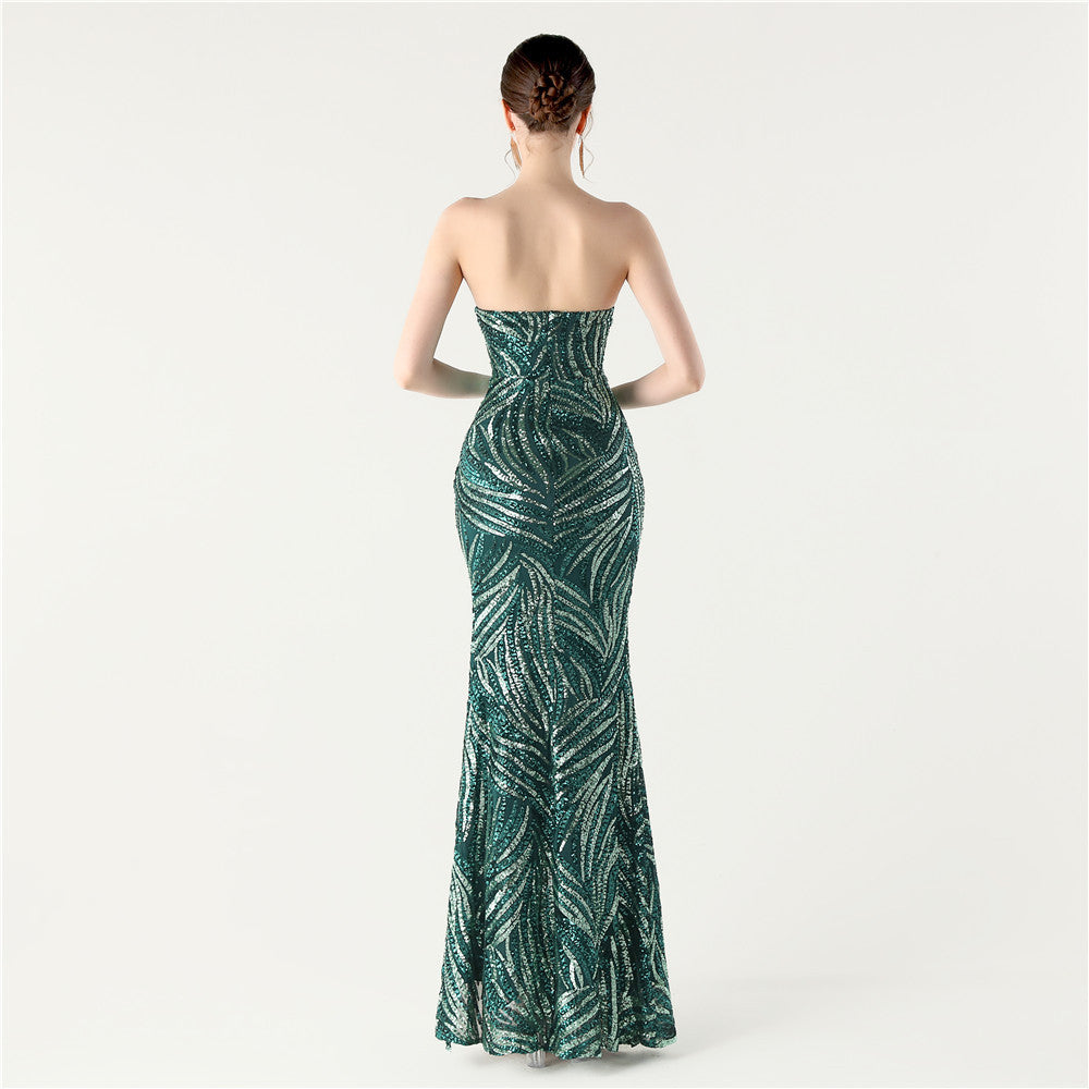 Emerald Stardust Frond Sequin Gown