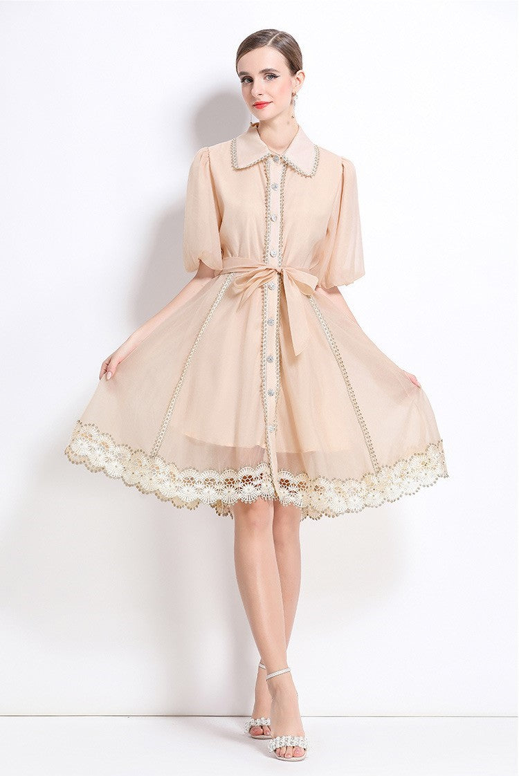 Light Apricot Victorian Charm Mini Dress
