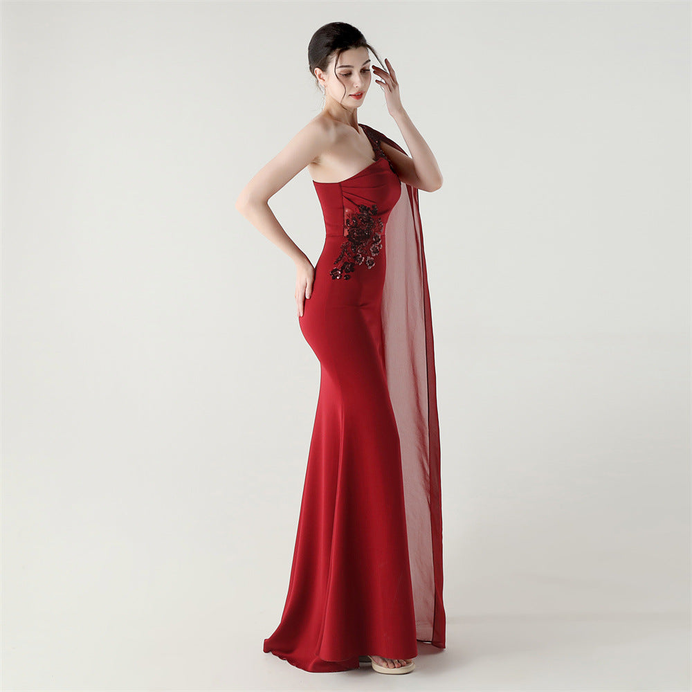 Ebon Elan Embroidery One Shoulder Gown