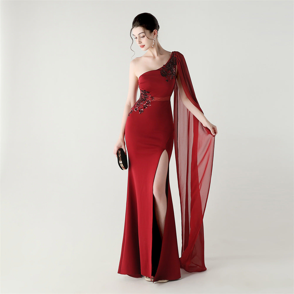 Ebon Elan Embroidery One Shoulder Gown