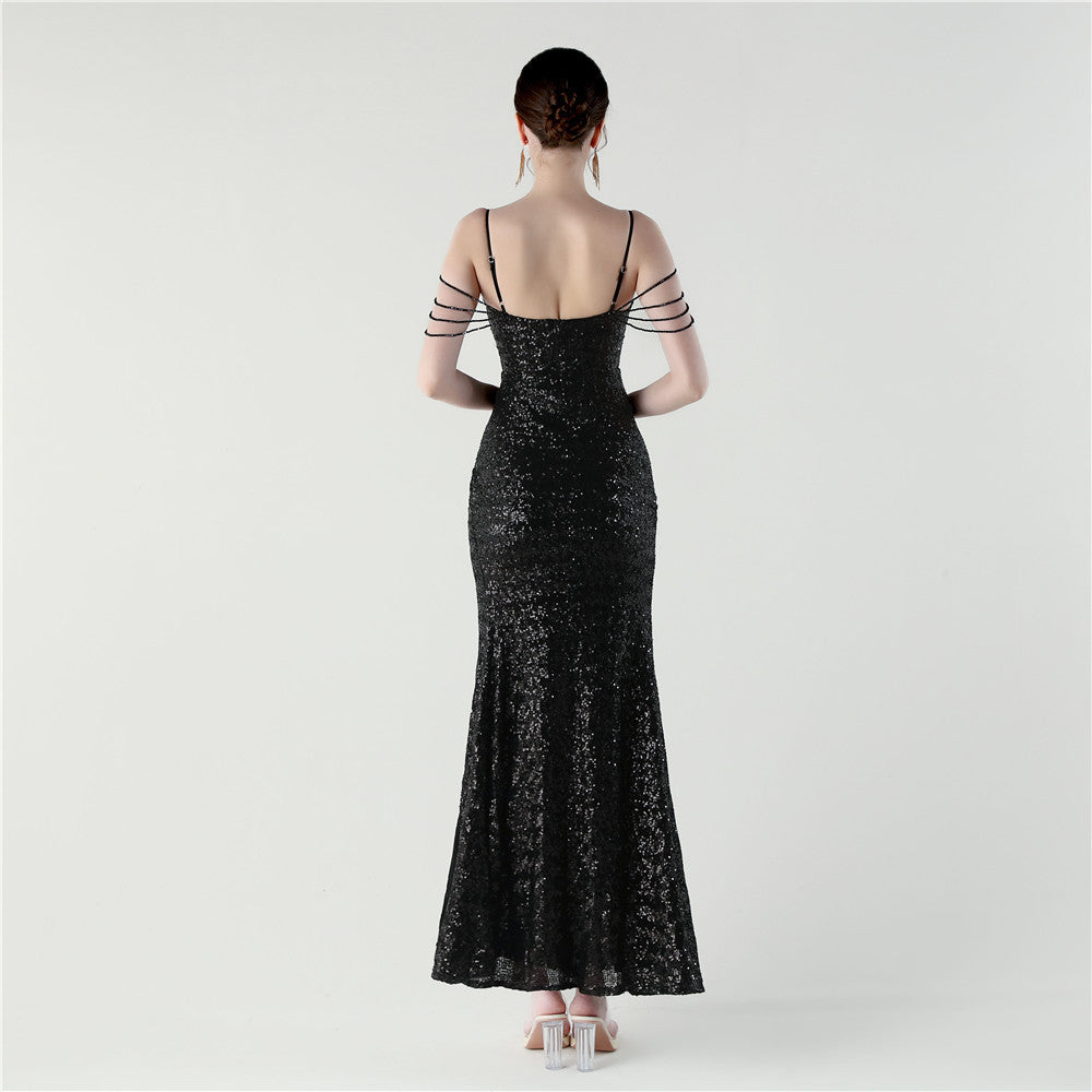 Deep V Shimmer Elegance Gown
