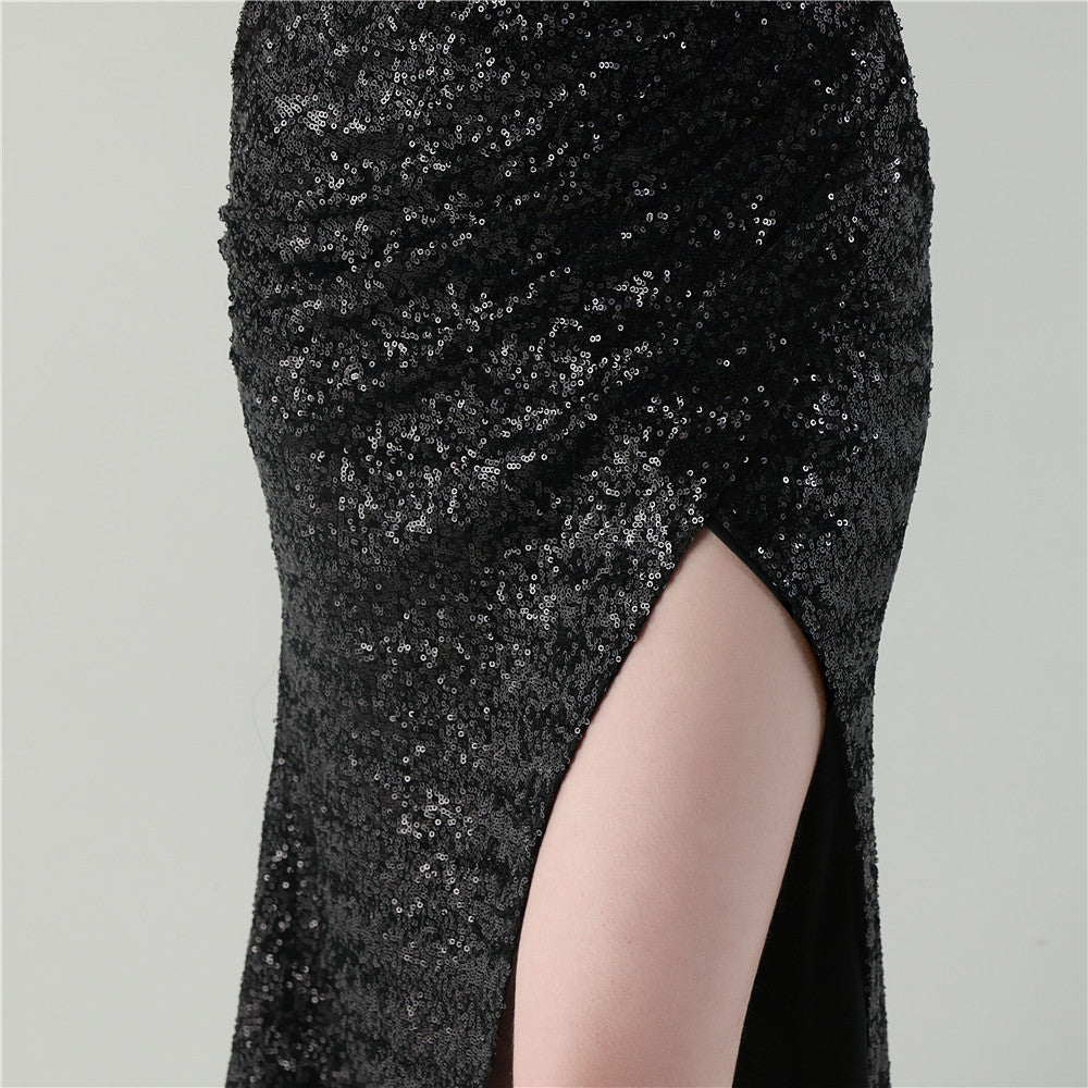 Deep V Shimmer Elegance Gown