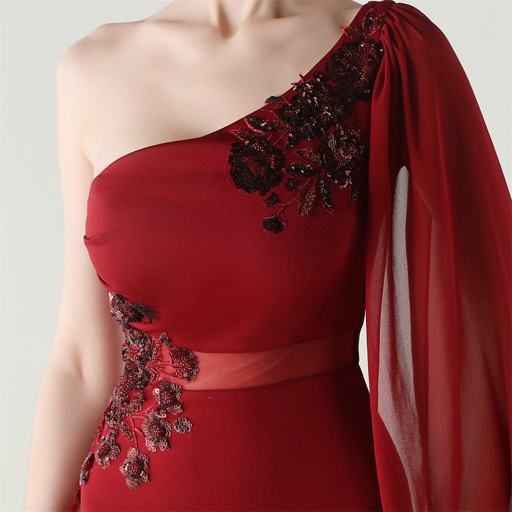 Ebon Elan Embroidery One Shoulder Gown