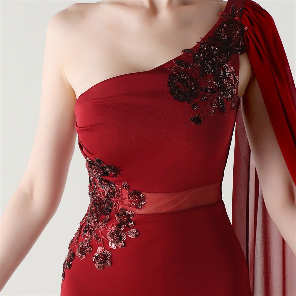 Ebon Elan Embroidery One Shoulder Gown