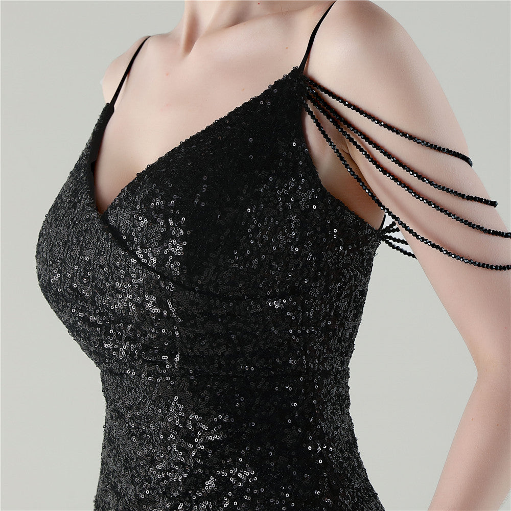 Deep V Shimmer Elegance Gown