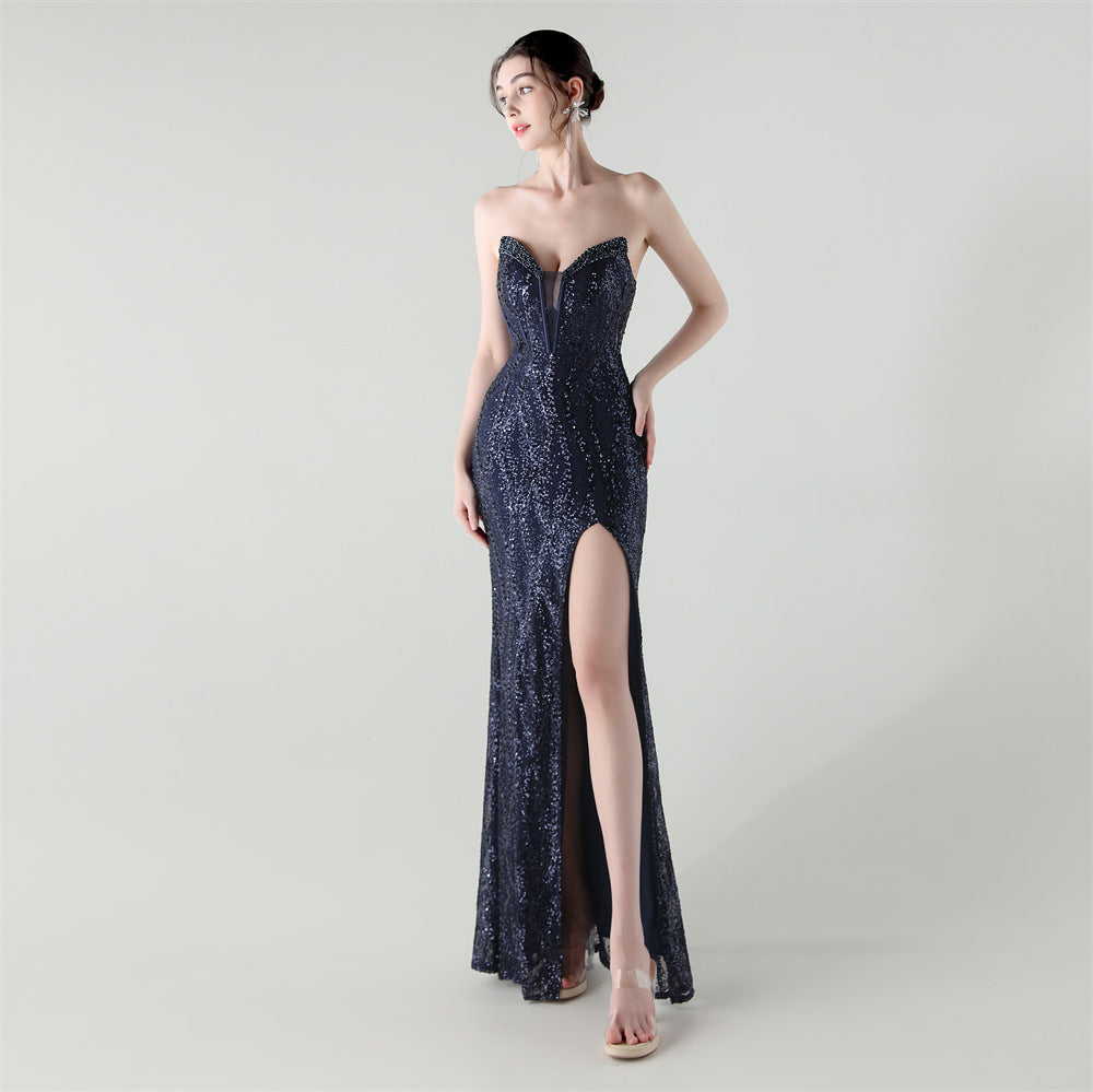 Navy Blue Starlight Serenade Sequin Gown