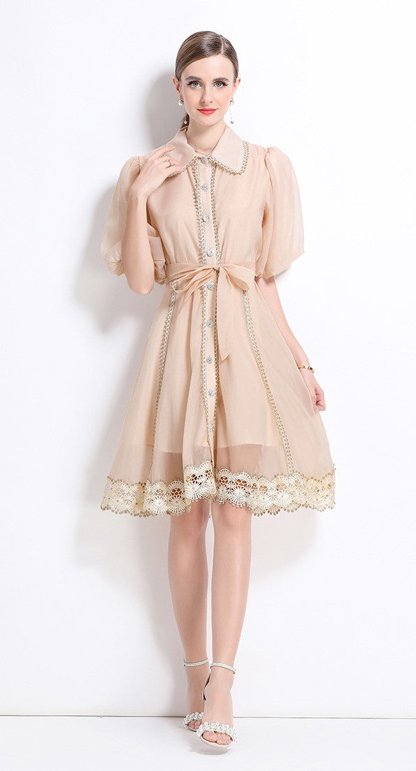 Light Apricot Victorian Charm Mini Dress