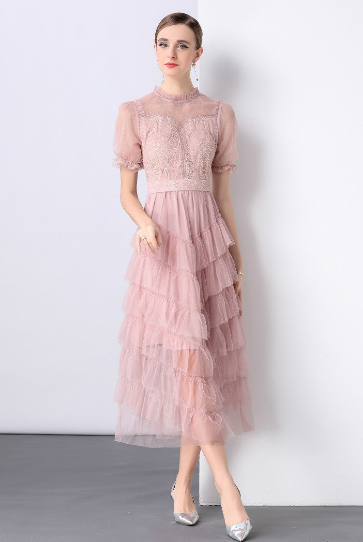 Pink Eclipse Fall Mesh Dress