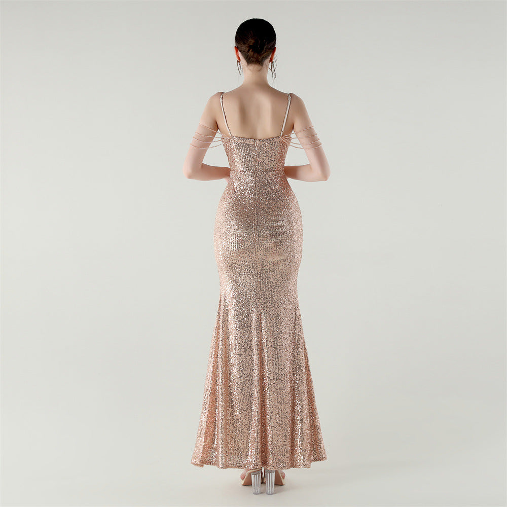 Champagne Radiance Beaded Gown