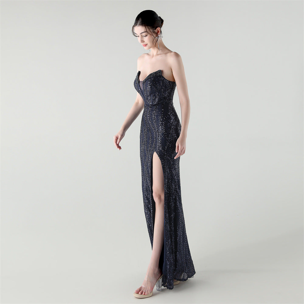 Navy Blue Starlight Serenade Sequin Gown