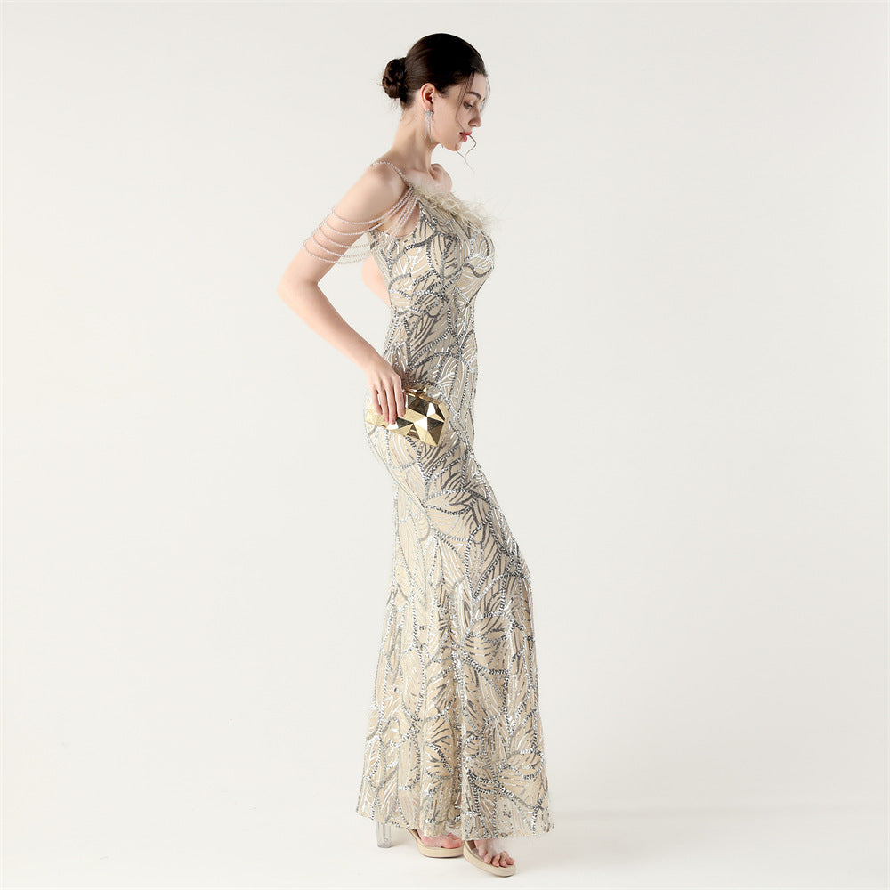 Beaded Silver Elegance Gown