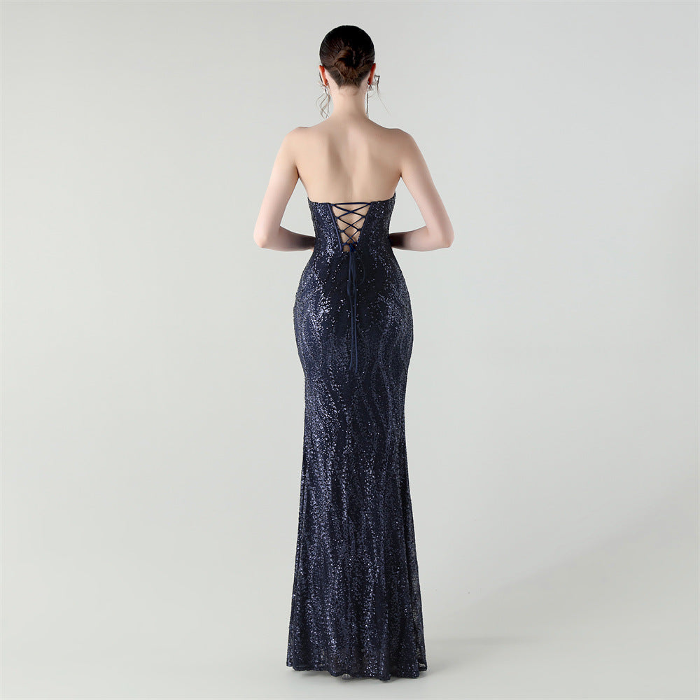 Navy Blue Starlight Serenade Sequin Gown