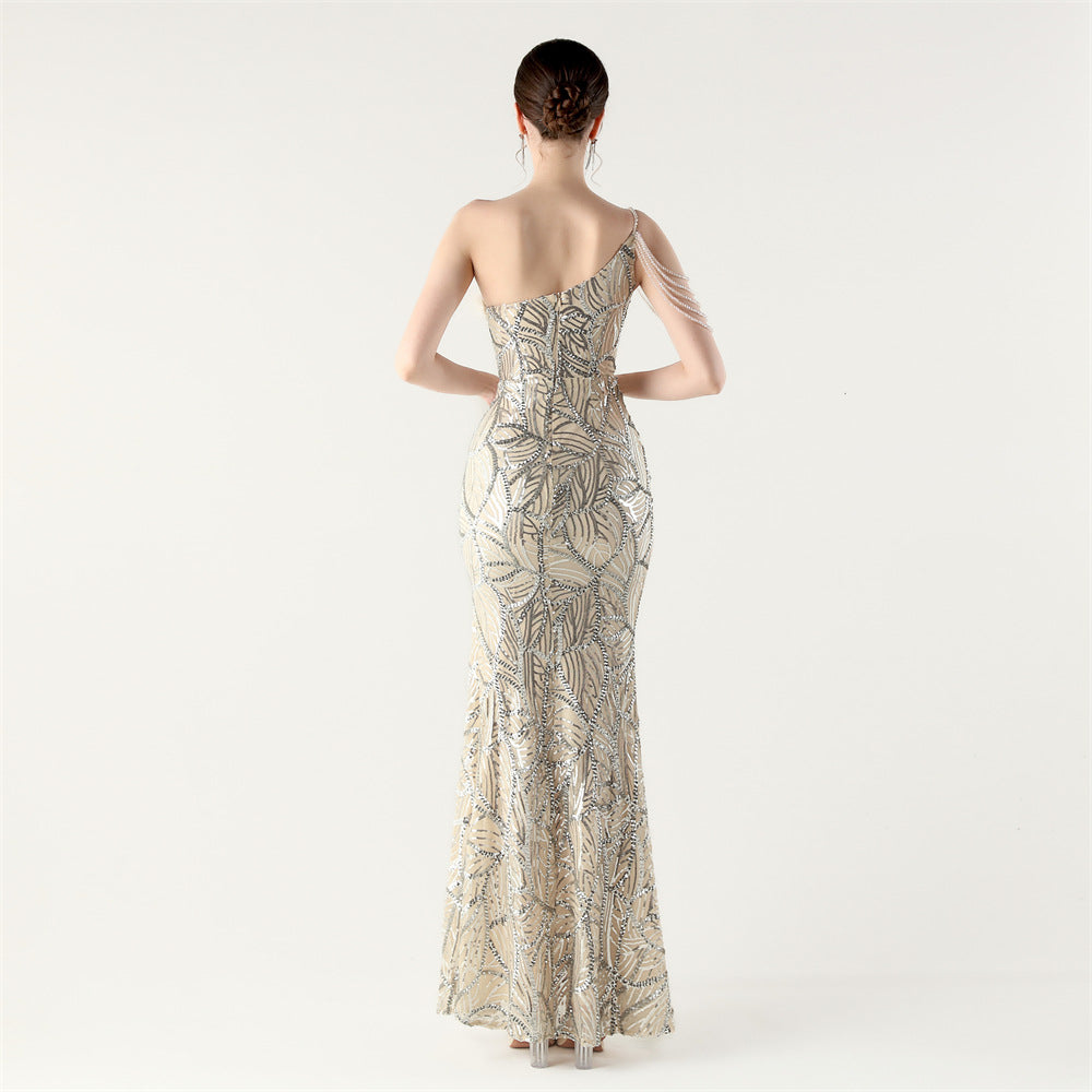 Beaded Silver Elegance Gown