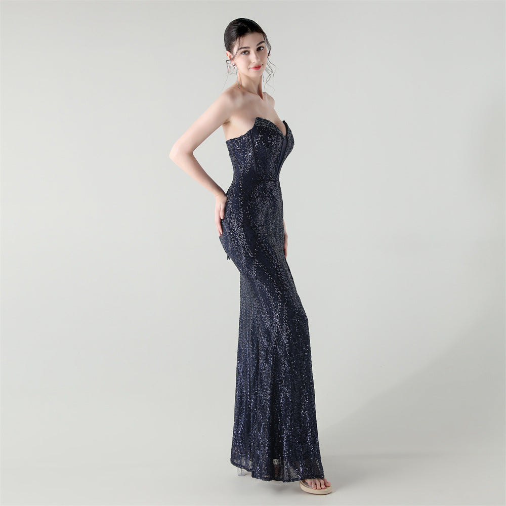 Navy Blue Starlight Serenade Sequin Gown