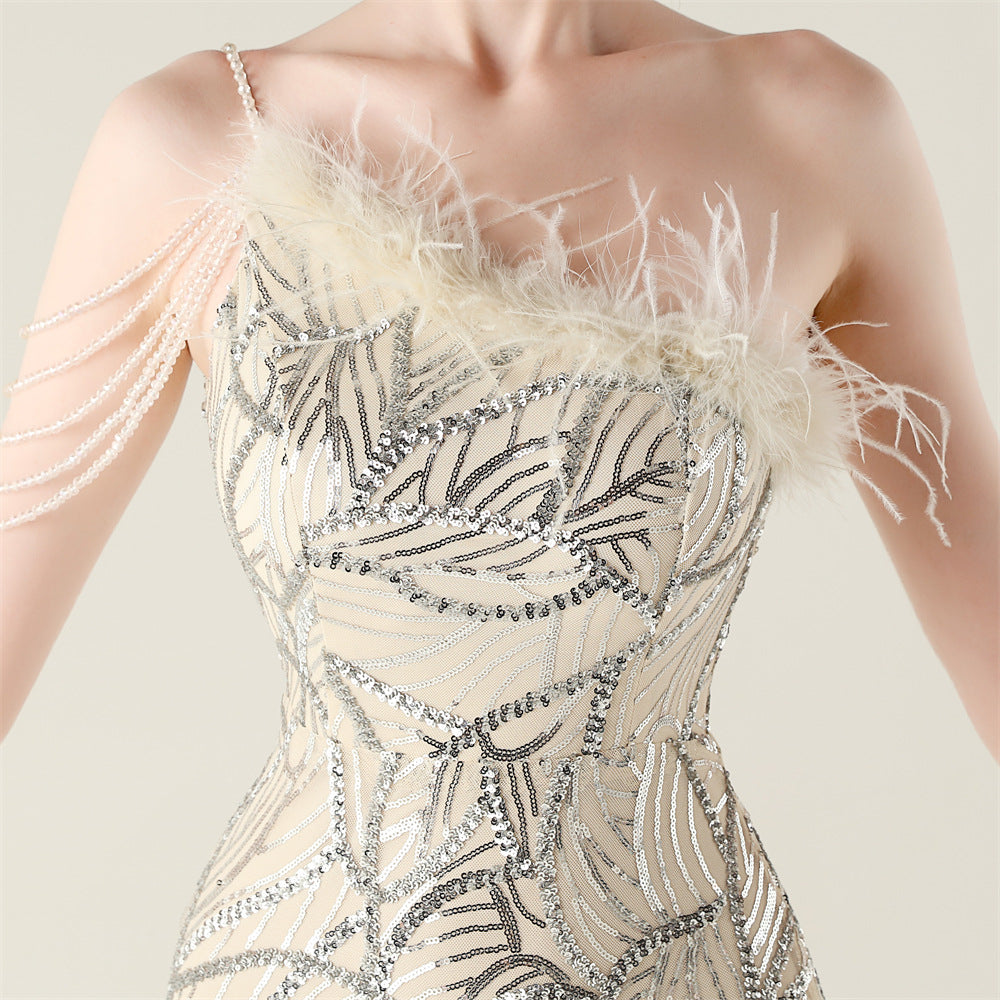 Beaded Silver Elegance Gown