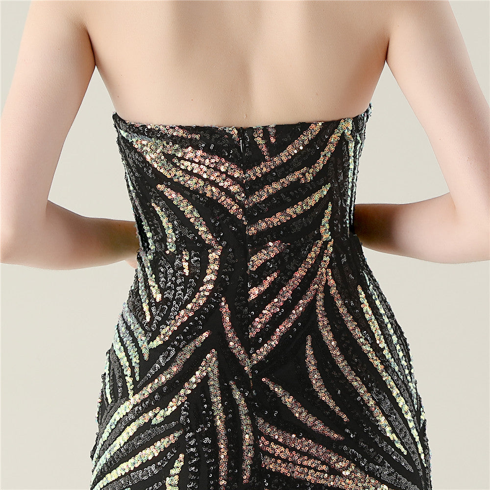 Black Stardust Frond Sequin Gown