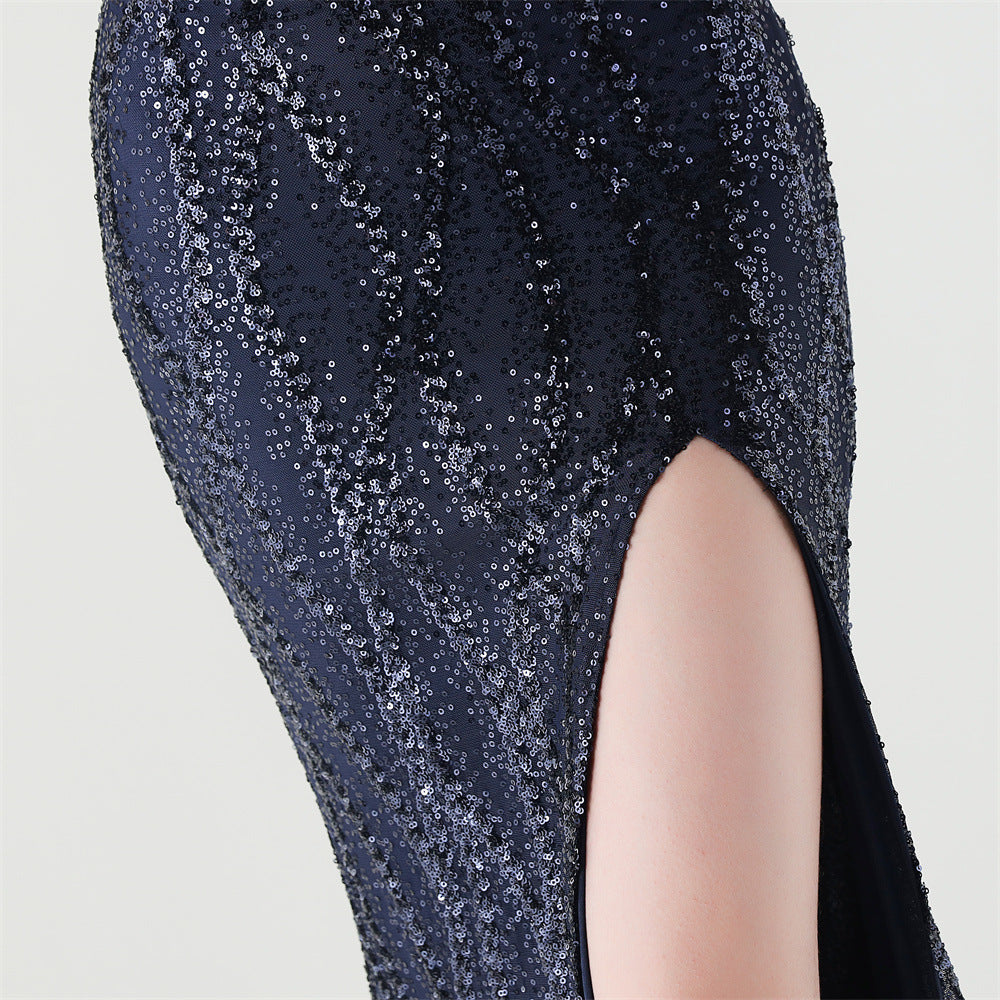 Navy Blue Starlight Serenade Sequin Gown