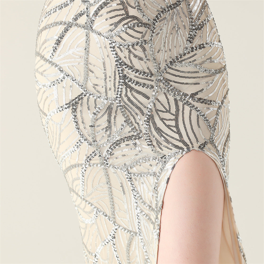 Beaded Silver Elegance Gown