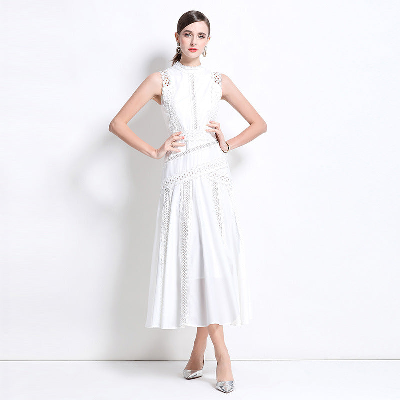White Sleeveless Lace Midi Dress