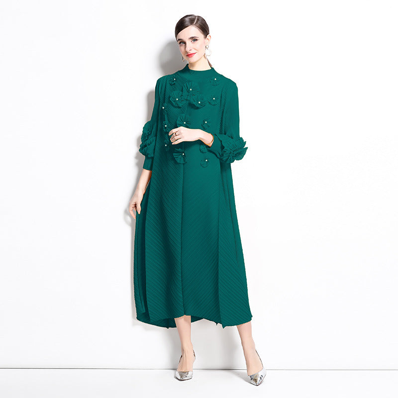 Elegant Green Floral Embellished Dress