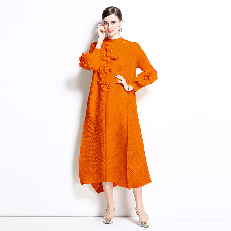 Vibrant Orange Floral Embellished Dress