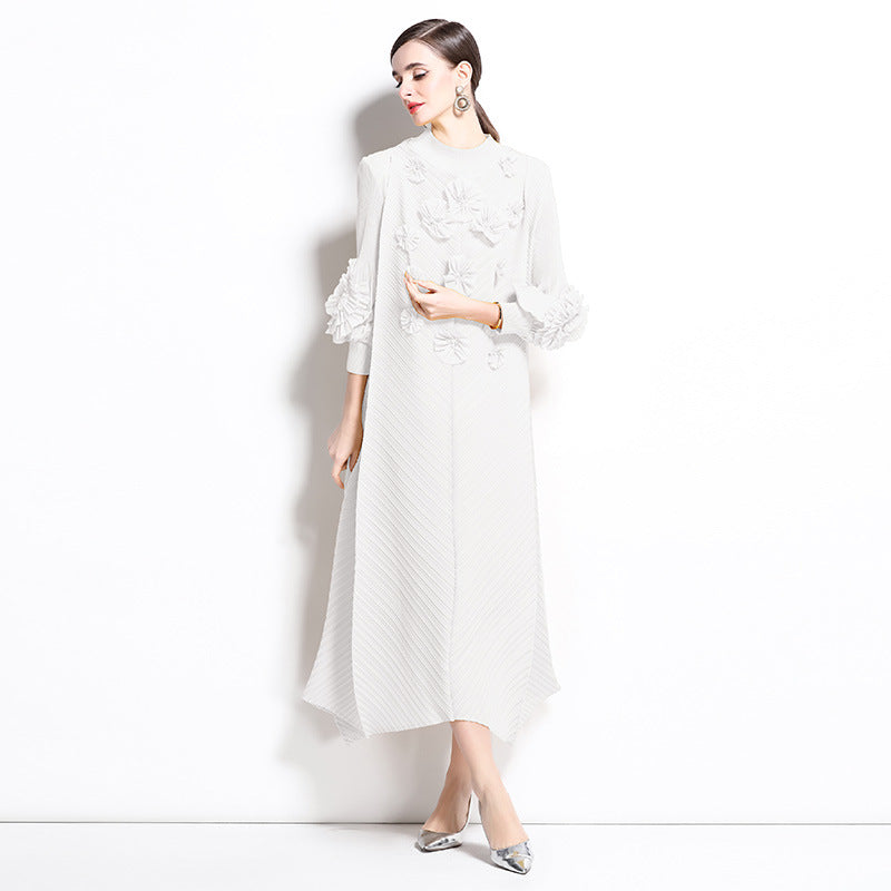 Elegant White Floral Appliqué Dress