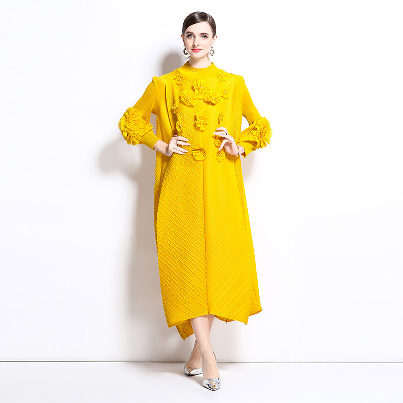Radiant Yellow Floral Appliqué Dress