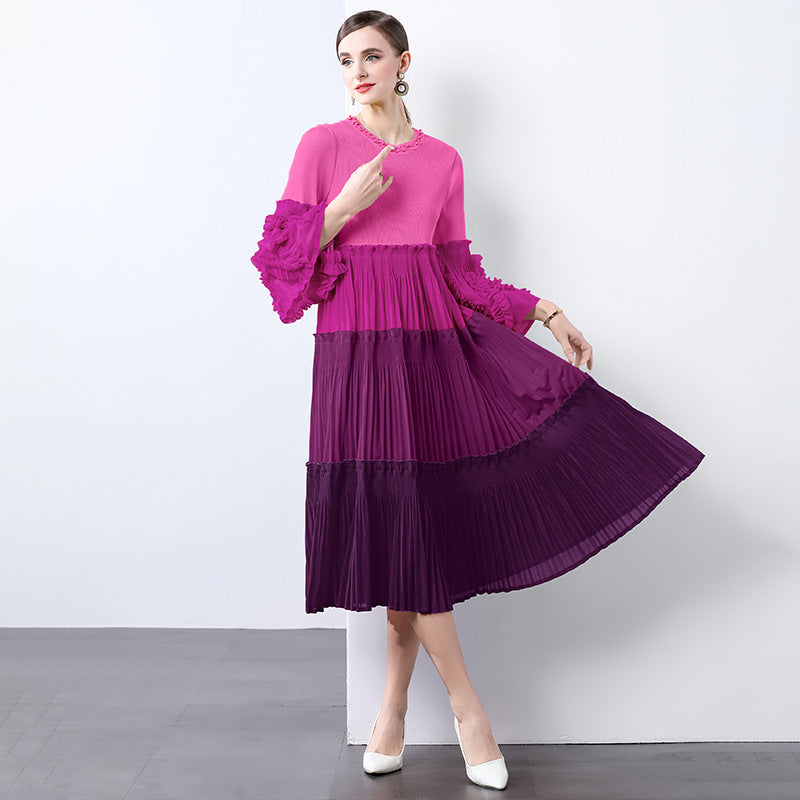 Royal Plum Ombre Pleated Midi Dress
