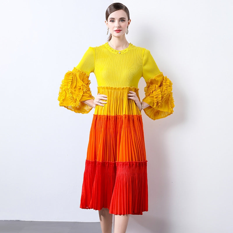 Sunset Ombre Pleated Midi Dress
