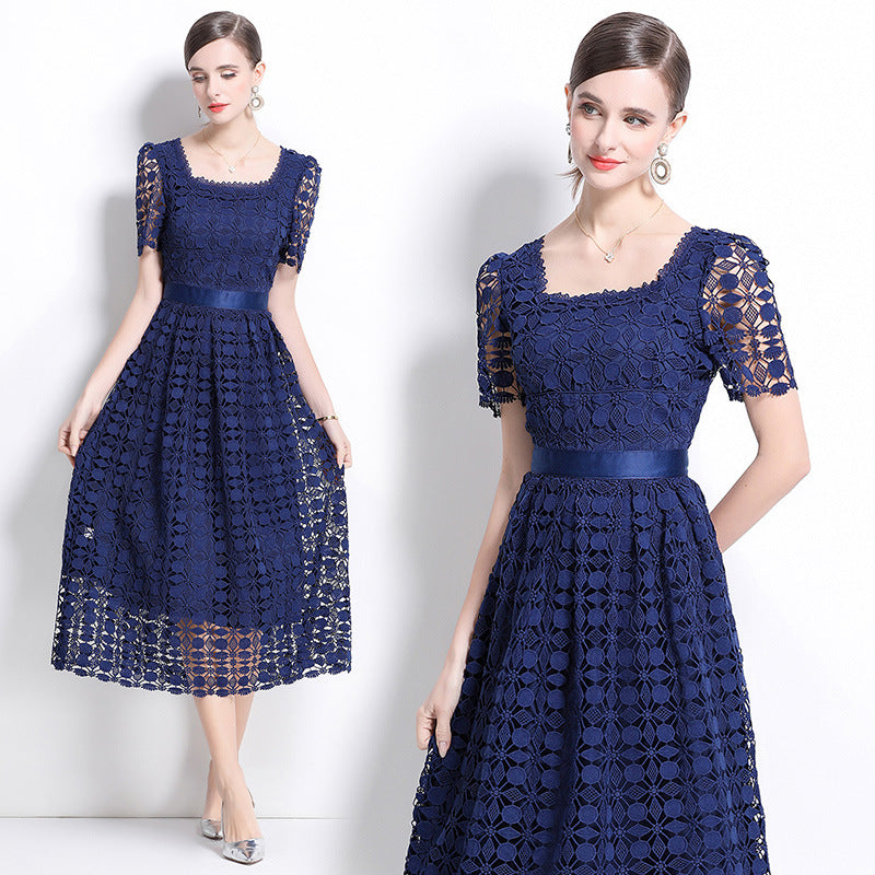 Navy Blue Lace Midi Dress