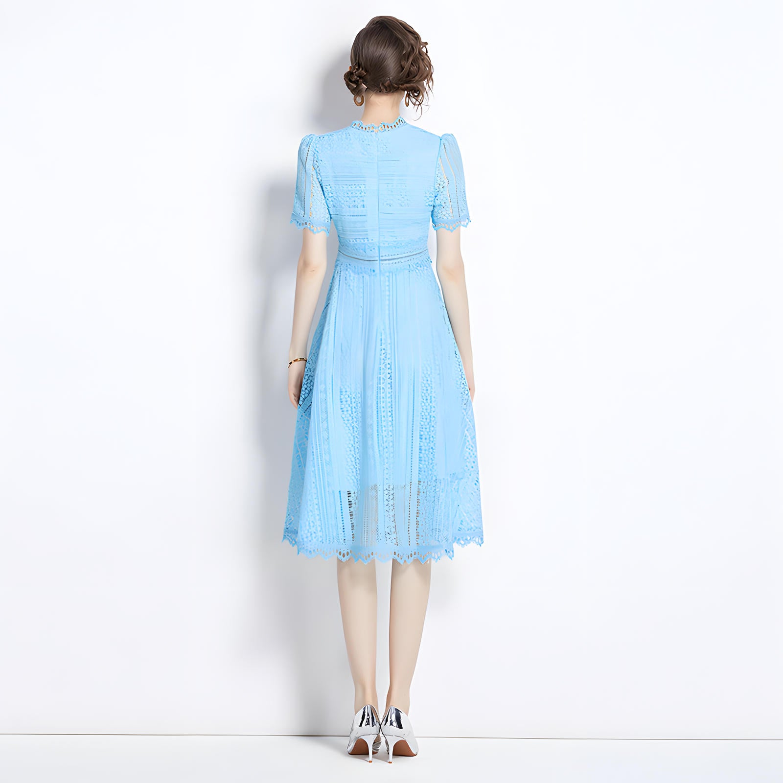 Luxury French Lace Jewel Neckline Lake Blue Dress - 533#609_LAK