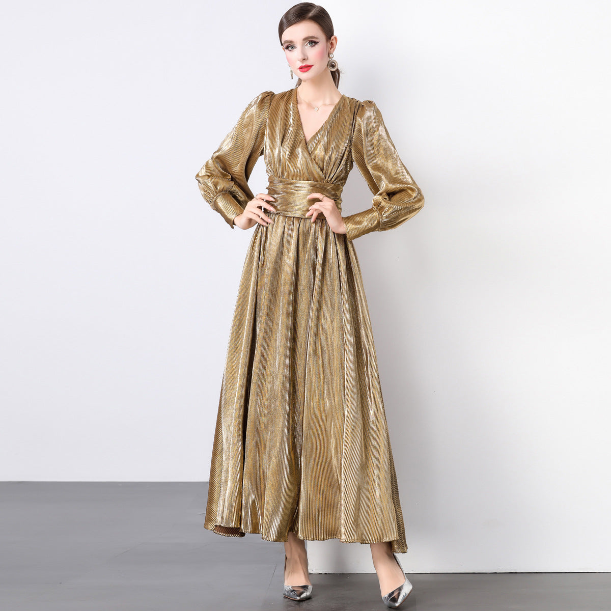 Golden Hour Micro-Pleat Gown - 833726665653_GOL